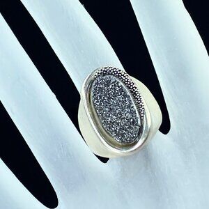 JR9042 Michael Dawkins Sterling Starry Night Black Gray Druzy Ring s7 13.0g